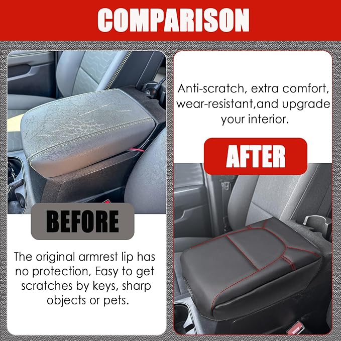 Center Console Cover for Chevy Colorado/GMC Canyon - [Upgraded] Thick & Soft Armrest Cover for Colorado Canyon 2023 2024 2025 2026 Interior Accessories - Red Stitch
