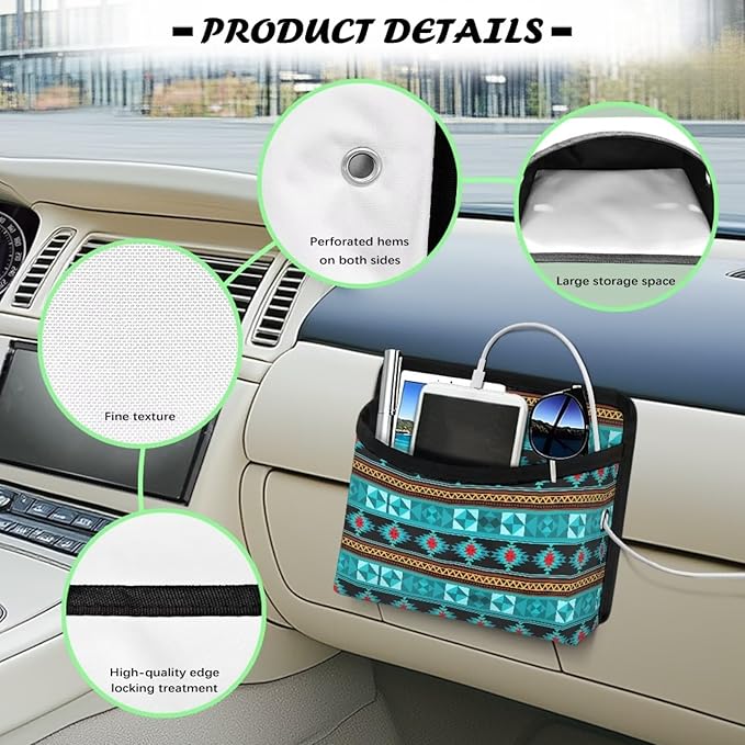 Fashion Aztec Car Seat Side Pocket Organizer Cell Phone Holder Storage Bag Pouch for Wallet Keys Document Auto Console Door Rear Seat Storage Box Automotive Interior Accessories