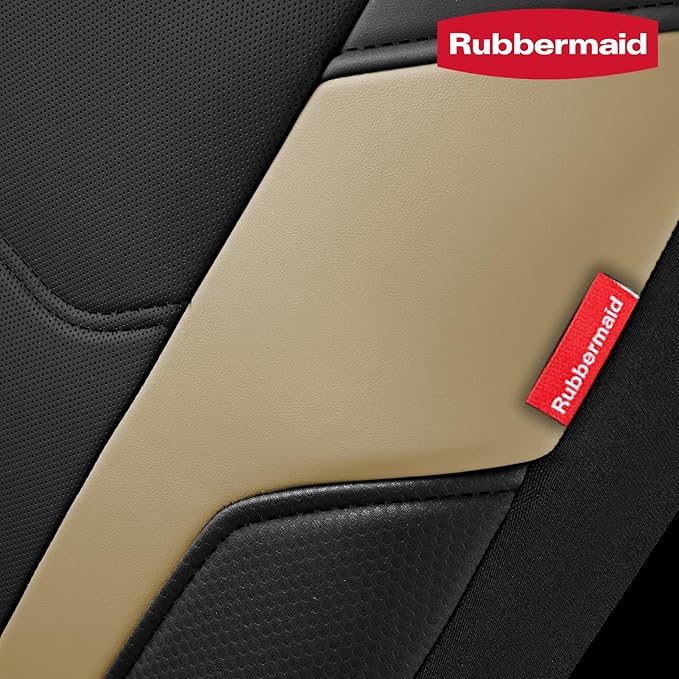 Rubbermaid Leather Car Seat Cover – Universal Front Seat Cover, Airbag Compatible, Easy to Install, Water-Resistant and Durable Automotive Seat Cover for Cars, Trucks, SUVs, Vans – Beige