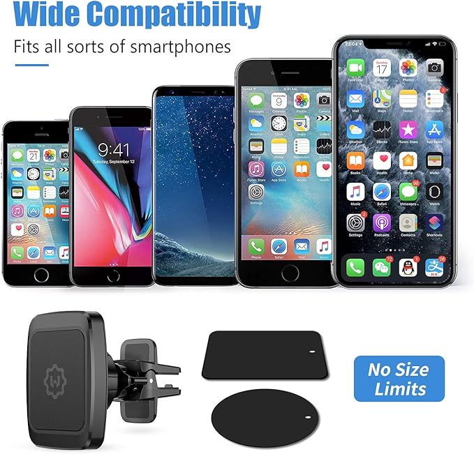 WixGear Magnetic Phone Car Mount, [2 Pack] Air Vent Car Phone Mount Holder, Phone Holder for Car with Twist-Lock Base, Compatible with All Smartphones