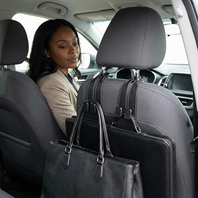 Car Headrest Hooks-4 Pack Heavy Duty Seat Hooks for Car Organizing, Universal Hanging Hooks for Purses Handbags Grocery Bags Coats, No-Slip Durable Car Accessories