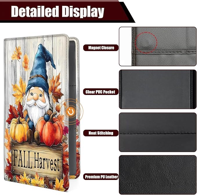 Yuxcfhjfe Car Registration Holder, PU Leather Vehicle Glove Box Organizer for Driver License, Document, Car Insurance Holder with Magnetic Shut, Auto Paperwork Wallet Case Accessories, Dwarf Pumpkin