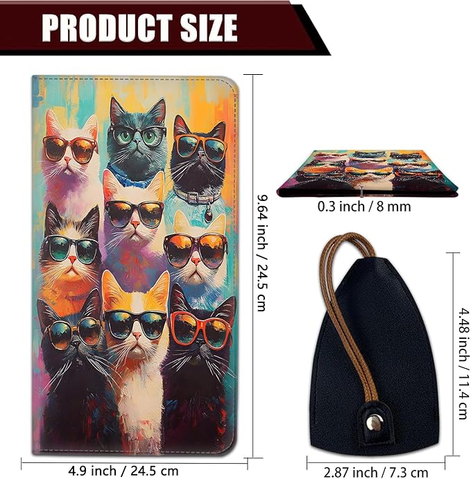 Car Document Holder with Magnetic Shut, Car Registration and Insurance Card Holder, Vehicle Glove Box Organizer Documents, Driver License, Auto Paperwork Organizer Wallet, Colorful Cat With Glasses