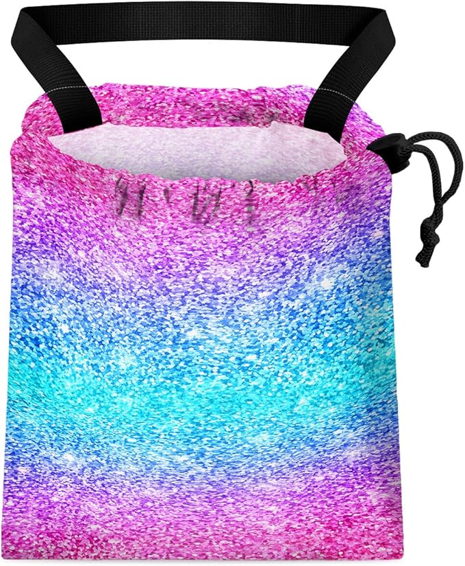 GEGEPINK Car Trash Bag Hanging Back of Seat Waterproof Small Cute Printed One-handed Strap Drawstring Garbage Bags for Car-Glitter Pink