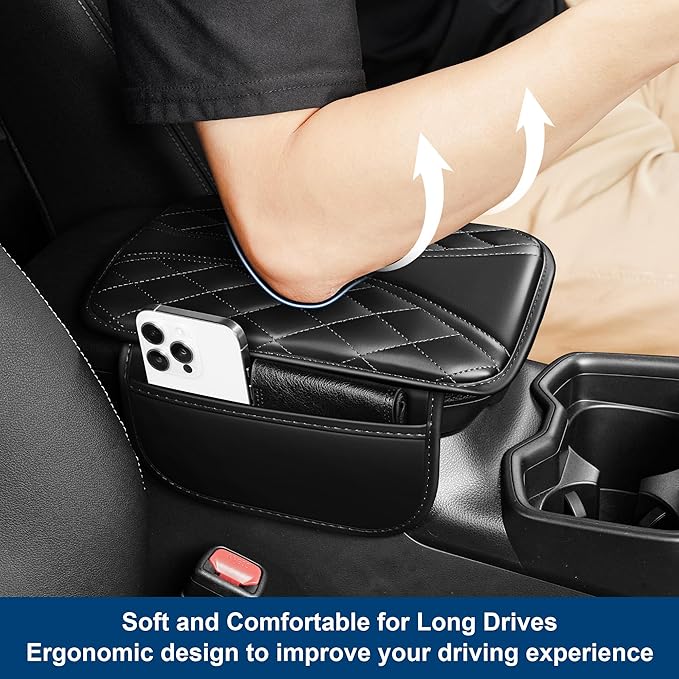 Car Center Console Cover Fit for Volkswagen Taos Waterproof Console Cover with 2 Storage Bags Leather Armrest Cover Scratch & Wear Resistant(Redline)
