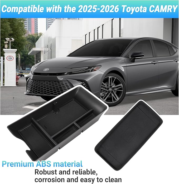 Sinminou Center Console Organizer Compatible with 2025-2026 Toyota Camry Accessories, Armrest Storage Box Glove Organizer Tray Secondary Insert Charging Zone Anti-Slip Mat with Sunglasses