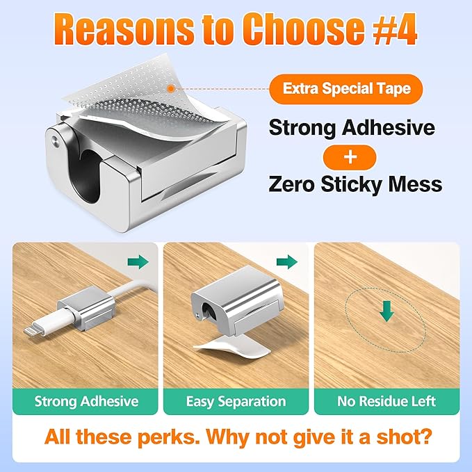 AGVEE 6 Pack Magnetic Cord Organizer Clips, 10mm Ultra-Thin Aluminum Cable Management Holder, 2 Pairs of Strong Magnets Keeper for Home Desk Office Gadgets Accessories, Residue-Free Tape, Silver