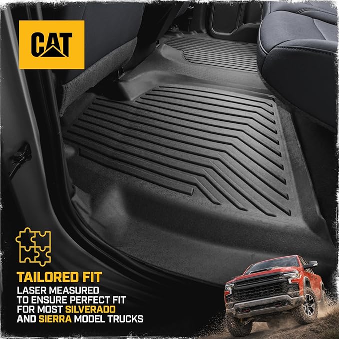 CAT® JustFit™ 3D Custom Fit Bench Floor Mat for 2019-2026 Chevrolet Silverado 1500/GMC Sierra 1500 & 2020-2026 Chevy Silverado/GMC Sierra 2500HD/3500HD Crew Cab Rear Floor Liner Laser Measured