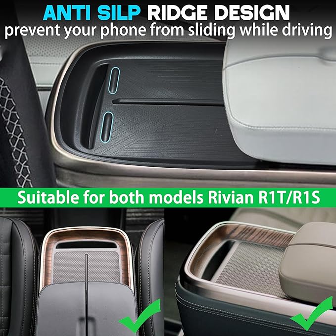Center Console Wireless Charging Mat for Rivian R1T R1S 2025 2024 2023 2022 Accessories Silicone Non-Slip Charging Protective Pad Phone Charge Area Liner Waterproof Easy Clean Black