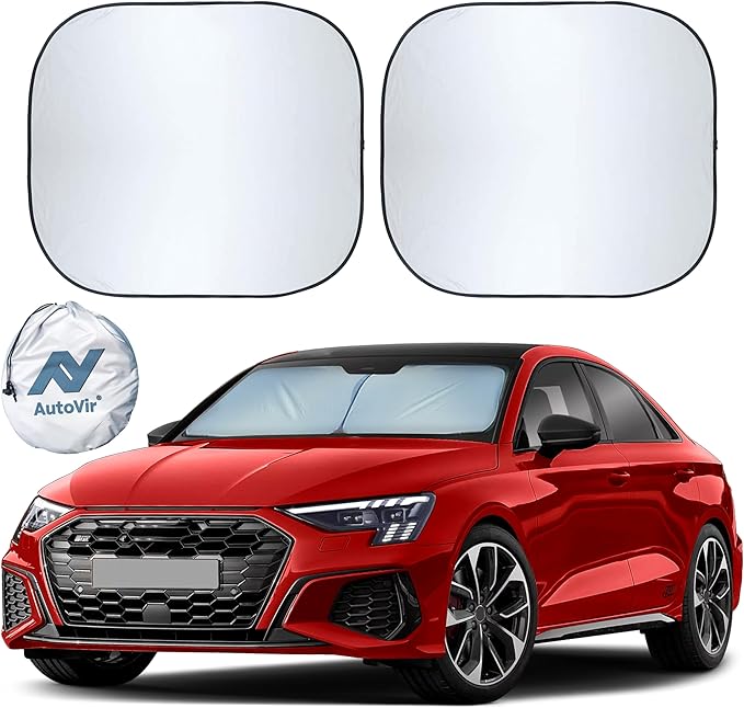Autovir 2 Piece Car Windshield Sun Shade Foldable | Durable Polyester Windshield Sunshade Blocks Sun, Heat, and UV Rays | Sunshade for Car Ensuring Interior Protection | Small (29"x23.5")