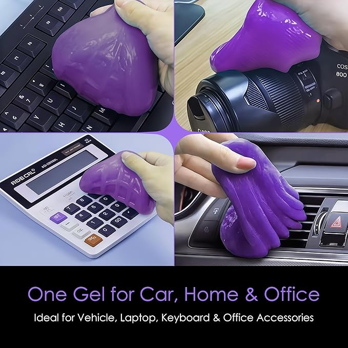 Car Cleaning Gel Detailing Putty | Car Interior Cleaner Slime for Air Vents, Dashboard & Keyboard | Auto Detailing Tool | Drawers, Window Tracks, Calculator & Tight Spaces - Purple