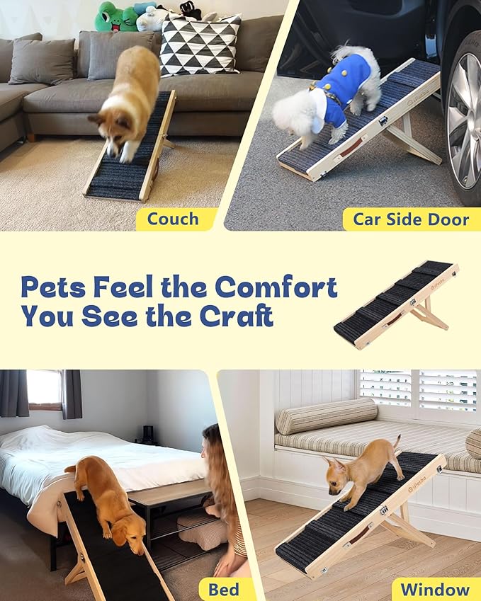iPetba Dog Ramp for Couch & Low Bed - Joint & Spine Support with Gentle Incline for Small Dogs, Adjustable, Anti-Slip & Foldable, Up to 35 lbs
