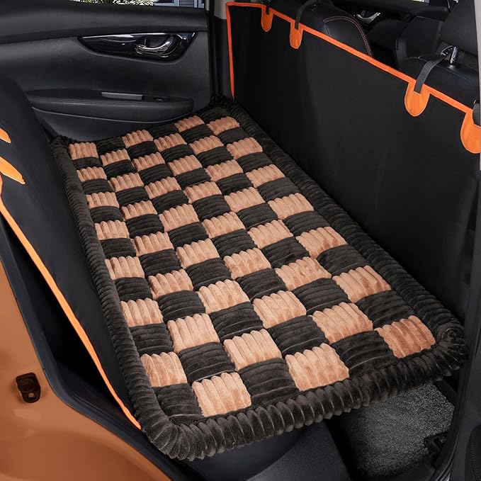 Dog Bed Mat for Trucks, Non-Slip Car Dog Bed for Pickup Back Seat Extenders, Soft Furry Travel Pet Mat, Washable and Custom Fit for Truck Backseat Extenders & Hammock Seat Covers (58"×29" Brown)