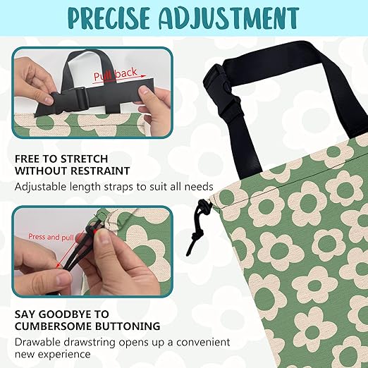 KXWQTRDD Car Garbage Bag Vintage Green Groovy Flowers Drawstring Car Trash Bag Hanging for Back Seat with Adjustable Buckle Canvas Vehicle Trash Can Easy-to-Install