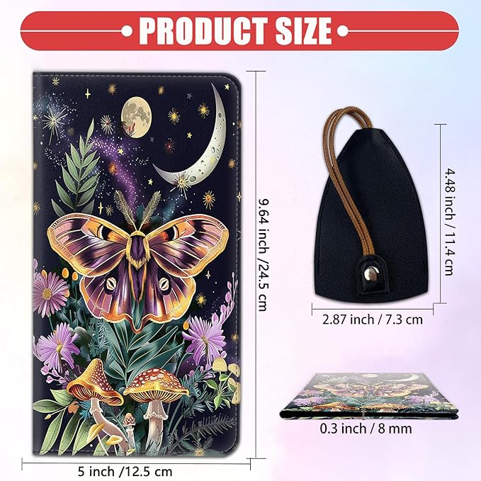 Car Registration Holder, PU Leather Vehicle Card Document Glove Box Organizer, Women Interior Auto Accessories Case for Cards, Driver License Car Insurance Holder, Magical Moth Moonlit and Mushrooms