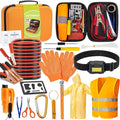 AUTODECO Car Roadside Emergency Kit, Car Safety Kit Portable Car Kits for Emergency with Jumper Cable, Safety Hammer, Orange