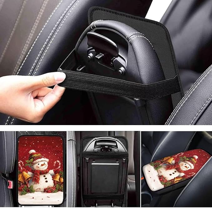 Horeset Christmas Snowman Bell Anti-Scratch Car Console Covers Auto Accessories, Non-Slip Arm Rest Cushion Protection Fit SUV Sedan Truck, Easy to Install