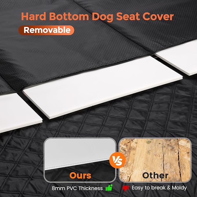 Chioratree Dog Seat Cover for Back Seat - Hard Bottom Car Seat Cover for Dogs Holds 500 lbs,Waterproof Back Seat Extender for Dogs,Scratch-Proof Anti-Slip Dog Hammock for Car SUV Small Truck, Black