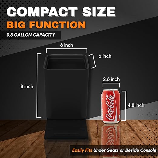 HAUSSIMPLE Car Trash Can, 0.8 Gallon Medium Car Garbage Bin with Stability Base Flap & Spikes for Car Humps and Flat Floors, Durable Plastic Auto Trash Container