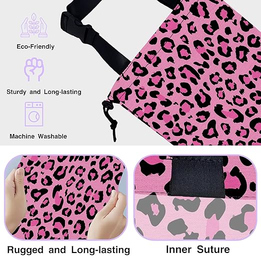 Car Trash Bag Hanging Pink Leopard Print Car Trash Can for Back Seat Waterproof Car Trash Bin with Adjustable Straps and Drawstring for Car Accessories Vehicle Travelling Camping