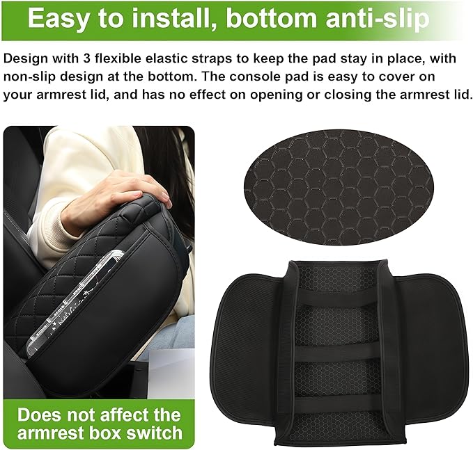 Armrest Cover for Toyota Tacoma Center Console Pad with Organizer Storage Pockets, Black Faux Leather Arm Rest Lid Protector Cushion Interior Accessories (2016-2023)