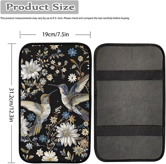 Elegant Hummingbird Floral Print Auto Center Console Cover Arm Rest Cover for SUV Truck,Soft Car Arm Rest Cover Universal Fit