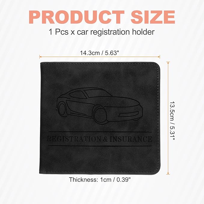 HARFINGTON Car Registration and Insurance Holder 5.63" x 5.31" PU Leather Vehicle Glove Box Organizer Storage Accessories Men Women Car ID Holder for License ID Card Bank Card, Black