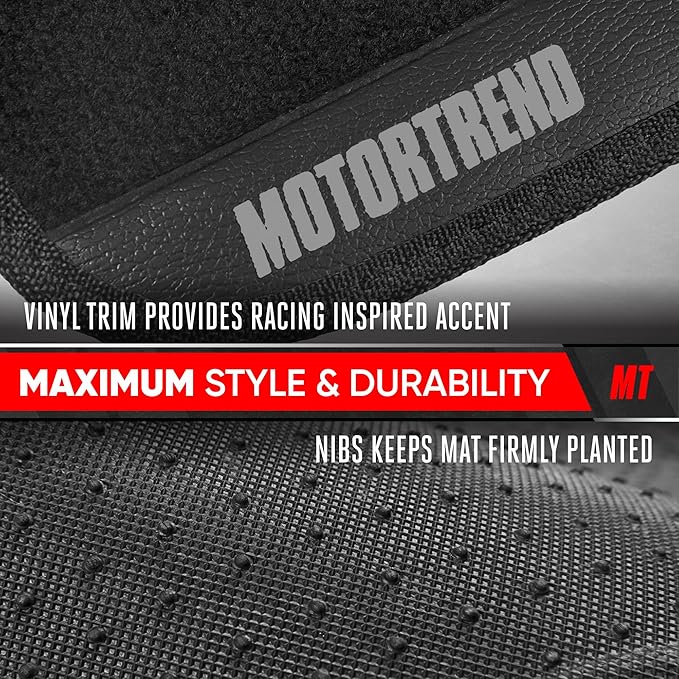 Motor Trend SpeedSeries Carpet Floor Mats Set - Universal Fit for Cars, Trucks, SUVs, Vans Trim Racing Design Car Mats Full Set Tapetes para Carro - Set of 4, Black & Black Car Carpet Mats