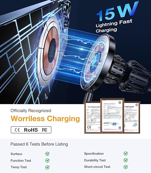 Coolpow for Magsafe Car Mount Charger【100% Stable】15W Magsafe Car Charger Magnetic Phone Holders for Your Car Accessories for Women Men car Phone Holder Wireless Car Charger for iPhone (Carbon Fiber)