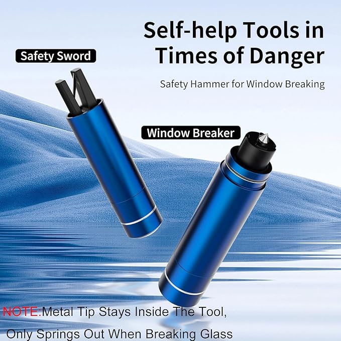 HHXS 2025 Upgraded Car Window Breaker Seatbelt Cutter, Safehammer Glass Breaker Under Water Life Hammer Safety Hammer Emergency Escape Tool, Safe Hammer for Car Home Auto Rescue Tool (4 Pcs, Blue)