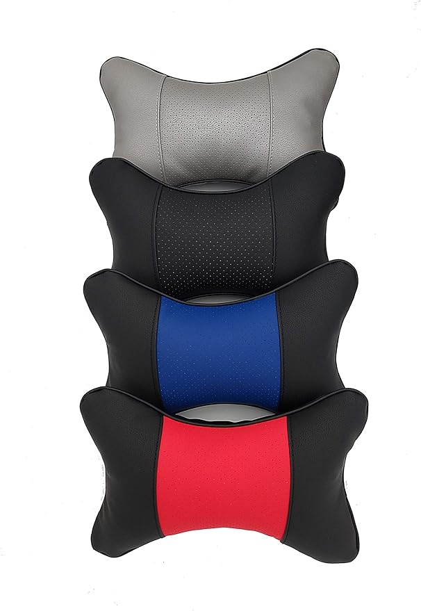 Thomakoo Car Neck Pillows 2pcs Pack Car Headrest Pillow Pu Leather Car Cervical Pillows for Traveling Car Pillows Filled by Fiber (Black) (Black Blue)