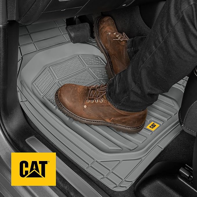 CAT Gray Car Floor Mats Full Set - Universal Heavy Duty Trim to Fit Floor Mats for Trucks - Car Mats & SUV Floor Liners for Car - All-Weather Truck Accessories & Odorless Rubber Automotive Floor Mats