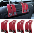 URIZZD 4 PCS Leather Car Seat Hooks for Headrest, Vehicle Hanger Storage Organizer Universal for Handbag Purse, Car Accessories Gift (Red-Black-4 PCS)