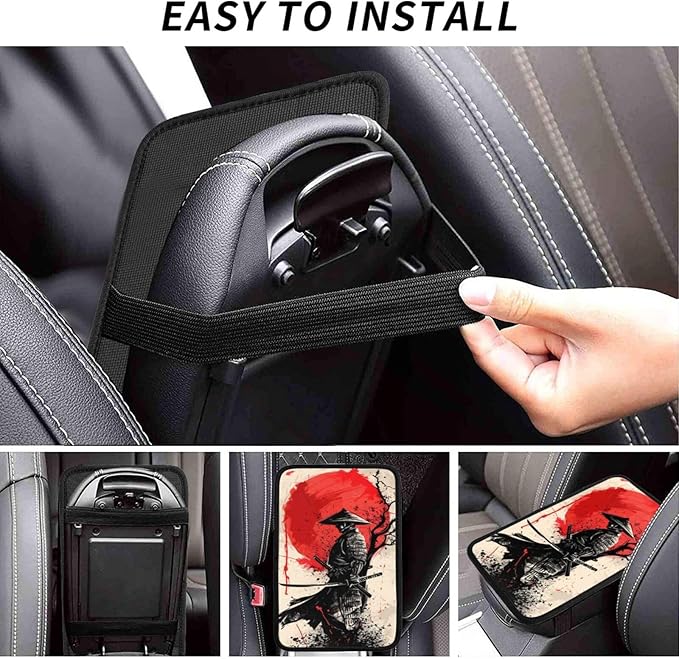 indokyeyqaz Universal Car Center Console Cushion Pad, Retro Japanese Samurai Soft Waterproof Car Center Console Cover Auto Armrest Seat Box Cover Protector for Most Vehicle SUV Truck Car