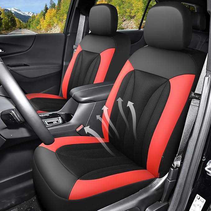 GIANT PANDA Front Seat Cover for Nissan, 3D Air Mesh Car Seat Covers Custom Fit Nissan Altima Rogue Sentra Versa Kicks Frontier Murano Pathfinder Maxima (2-Pack Red)