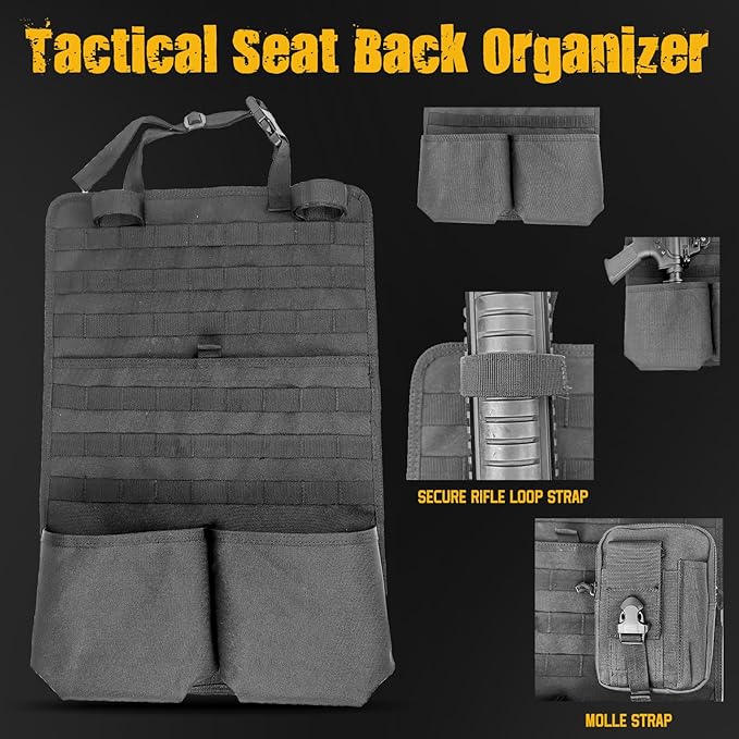 Tactical Car Seat Back Organizer, MOLLE Vehicle Seat Panel for Hunting Gear Storage, 1 Pack