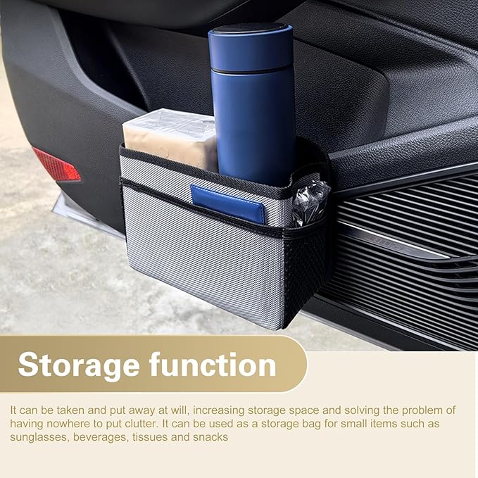 Collapsible Car Trash Can, Oxford Cloth Auto Trash Bin Hanging, Waterproof Automotive Interior Hanging Mini Dustbin Storage Bag Accessories for Vans, SUVs (Beige)