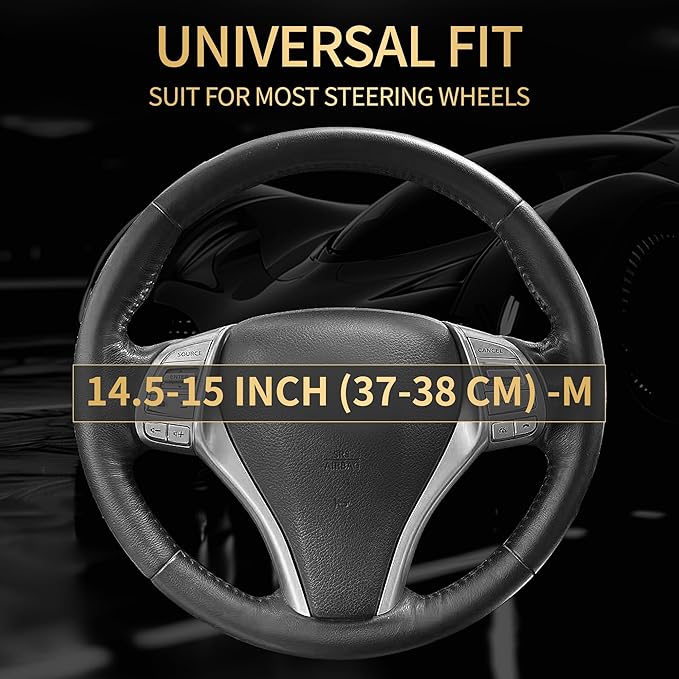 Steering Wheel Cover,Anti-Slip, Safety,Soft,Breathable,Heavy Duty,Thick,Full Surround, Sports Style,Universal Car Accessories for Women Men Fit 14" 1/2-15"(Black with Blue line)