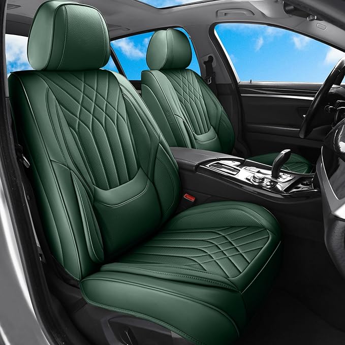 GEZHOUBA Green Car Seat Covers Full Set, Full Coverage Luxury Leather Green Seat Covers for Front and Rear Car Seats Waterproof Anti-Slip Cover Set Universal Fit for Most 5-Seater Cars SUVs