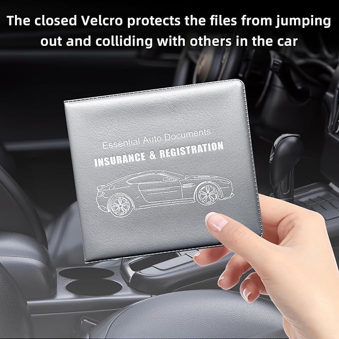 Ziciner Car Registration Insurance Holder, 2Pack Essential Auto Card Document Glove Box Organizer with Touch Fastener, Vehicle Interior Accessories Perfect for Most Car, Truck, SUV (Gray/Big Car)