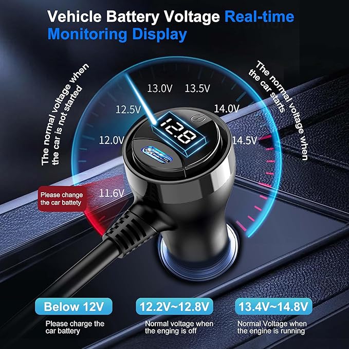 Cigarette Lighter Splitter Adapter 216W 4 Socket Heavy Duty Truck Car USB Chager Multi Port with PD30W/QC3.0 Charge USB C 12V/24V Independent Switches & Dust Cover & Waterproof for Car Devices