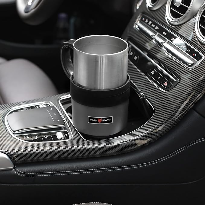 SEVEN SPARTA 2 Pack Car Cup Holder Expander Organizer Adjustable Base, Compatible with Yeti 20/26/30 oz, Hydro Flasks 32/40oz, Nalgenes 30/32/38/48 oz, Other Bottles in 3.4"-3.8" (Black and Silver)