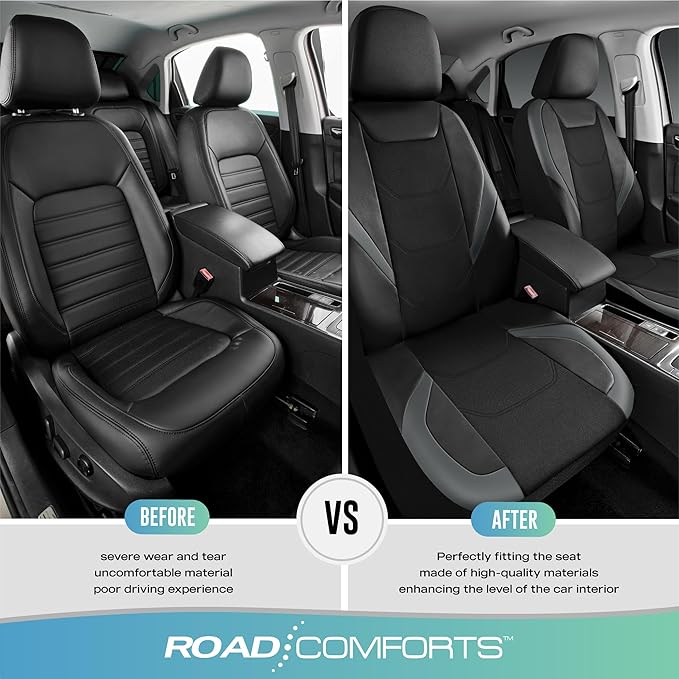 Road Comforts Car Seat Cover, Leather Mesh Front Seat Cover, Universal Fit for Most Cars, SUVs, Trucks, and Vans, Airbag Compatible - Gray