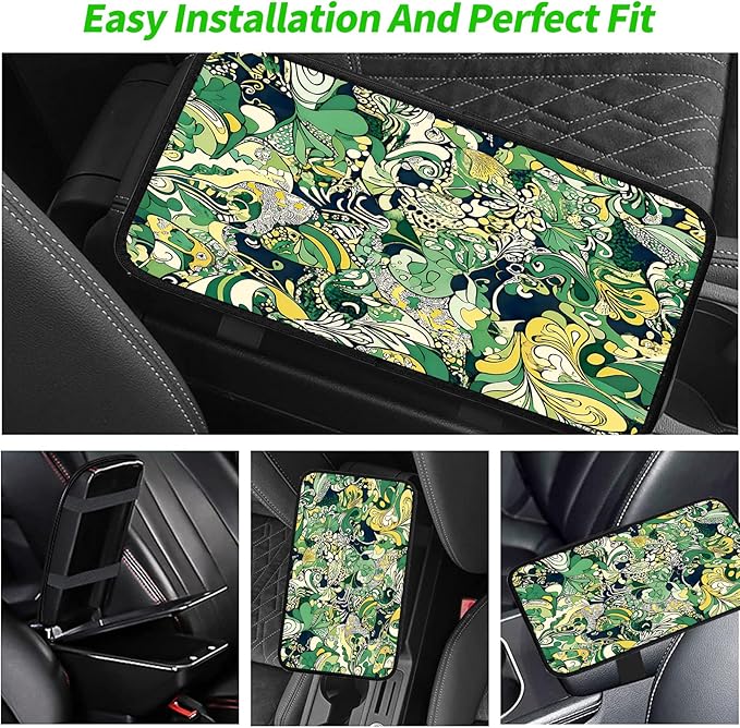 JANENFNA Car Armrest Cover Pads Universal Fashion Cute Auto Center Console Armrest Cover Pad with 2PCS Car Coasters Soft Waterproof Car Armrest Seat Protector for Women,Spiral Flower