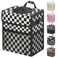 Capolo Car Trash Can with Lid, Leakproof Car Trash Bag Hanging Waterproof Automotive Garbage Can with Storage Pockets Mini Vehicle Trash Bin for Back/Front Seat(Corduroy Black Checkerboard,3 Gallon)