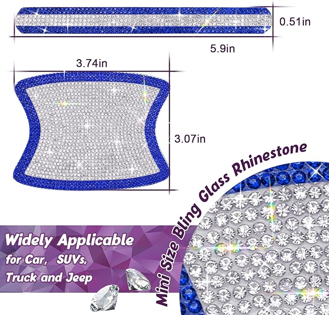 Gengki 10PCS Car Door Handle Bling Rhinestones Stickers, Gray Universal Auto Door Handle Safety Reflective Strips Blue White