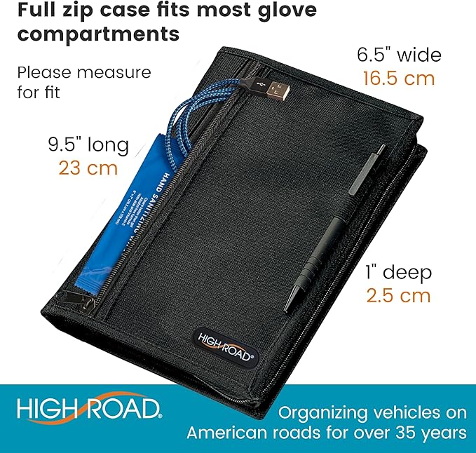 High Road Glove Compartment Organizer - Owners Manual Case and Glove Box Document Holder for Registration and Insurance Cards and Paperwork - Secure Zippered Case with Pen Holder and Note Pad, 6-pack