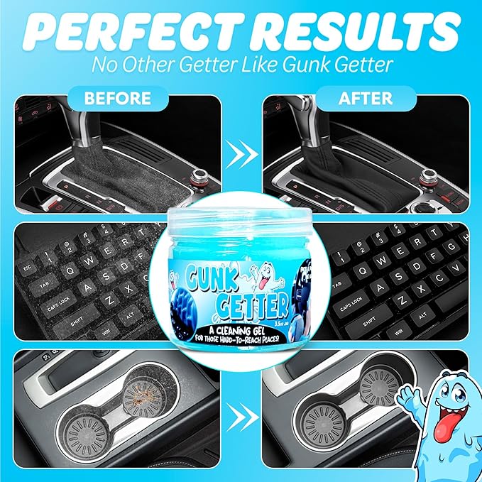 PeerBasics Gunk Getter, Cleaning Gel for Those Hard to Reach Places, Automotive Cup Holder Electronic Keyboard Office, Slime Gel Cleaner Dust Crumb Removal (Jar, Blue, 3.5oz)
