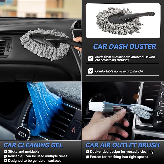 29Pcs Car Detailing Kit,Compelete Car Cleaning Kits Interior Cleaner with Detailing Brushes,Drill Brush Heads,Car Wash Kit with Cleaning Gel,Wash Mitt,Car Hooks,Car Care Gift for Men