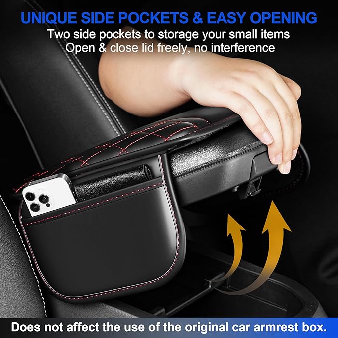Center Console Cover Fit for Nissan Pathfinder 1994-2025 Leather Armrest Covers Armrest Cover for Car(Black&Redline)